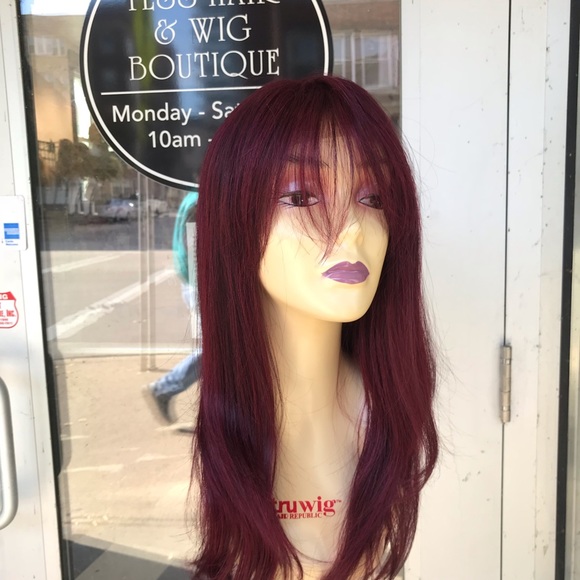 Burgundy Rare Wine Lacefront wig Bangs Long wig - Picture 8 of 8